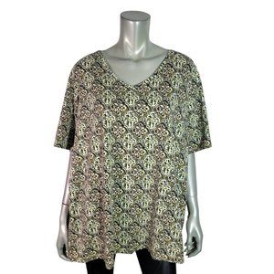 Catherines Top Plus Size 2X 22/24W Floral Short Sleeve V-Neck Stretch‎ Yellow